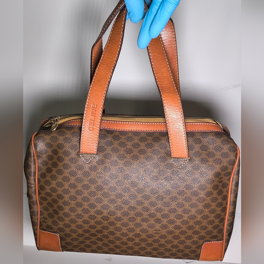 Celine Brown Leather Hand Bag Overnight Bag Boston Bag